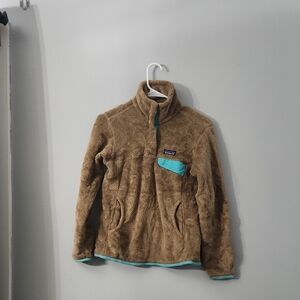 Patagonia Tan Fleece Jacket with Teal Details